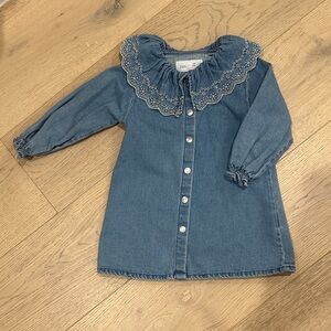 Zara Blue Denim Dress with Embroidered Collar